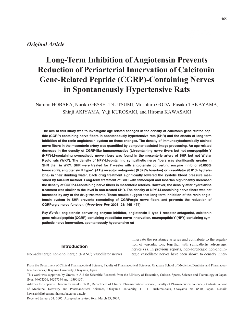 (CGRP)-Containing Nerves in Spontaneously Hypertensive Rats