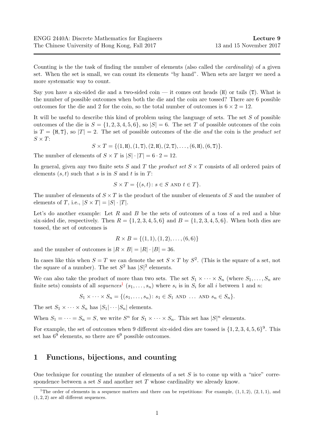 1 Functions, Bijections, and Counting