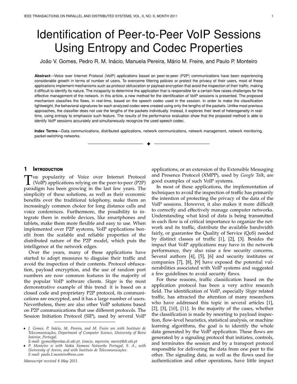 Identification of Peer-To-Peer Voip Sessions Using Entropy and Codec