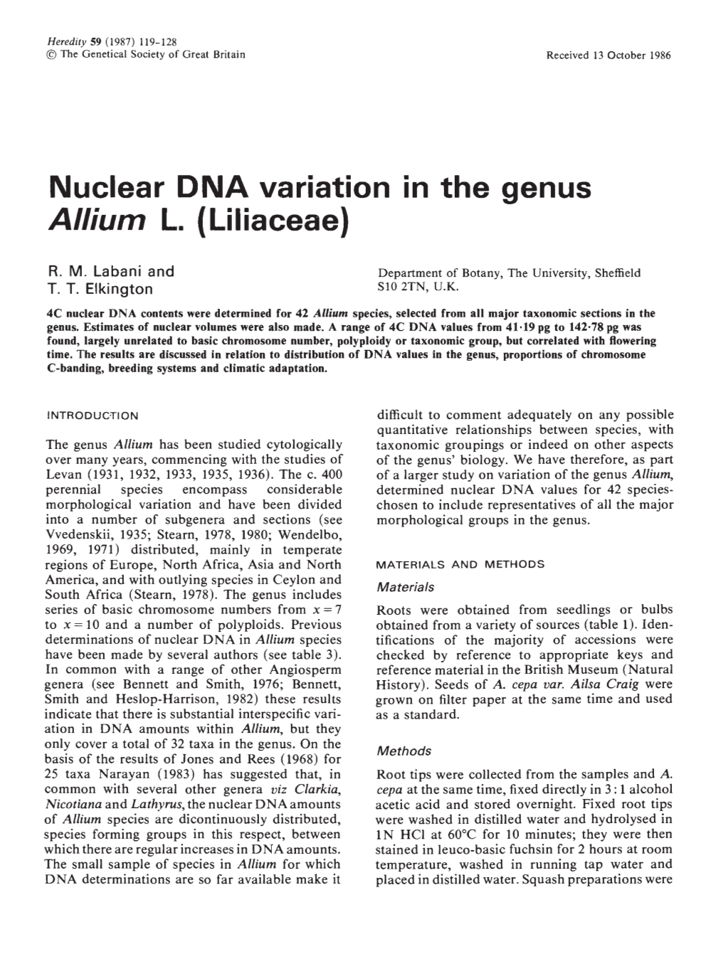 Nuclear DNA Variation in the Genus Allium L. (Liliaceae)