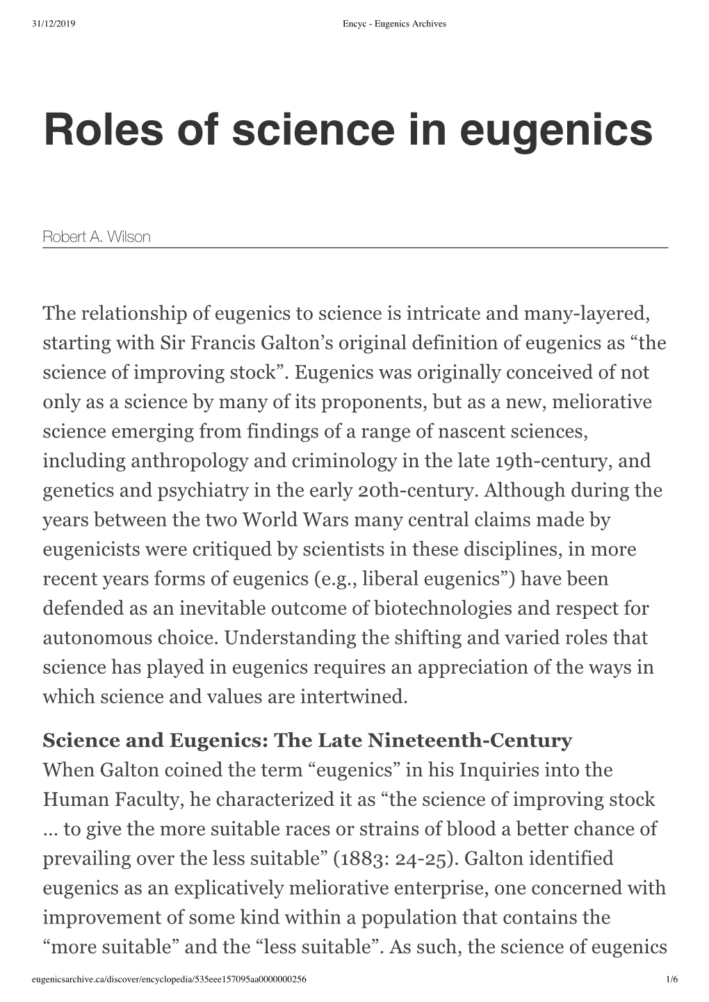 Roles of Science in Eugenics