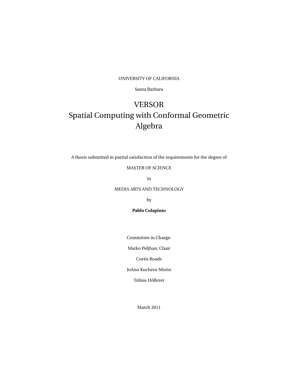 VERSOR Spatial Computing with Conformal Geometric Algebra