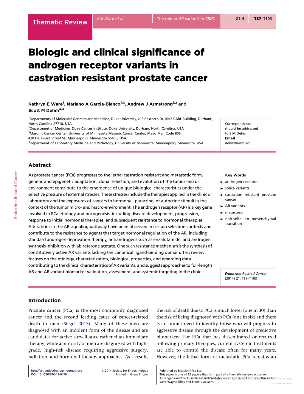 Biologic and Clinical Significance of Androgen Receptor Variants In