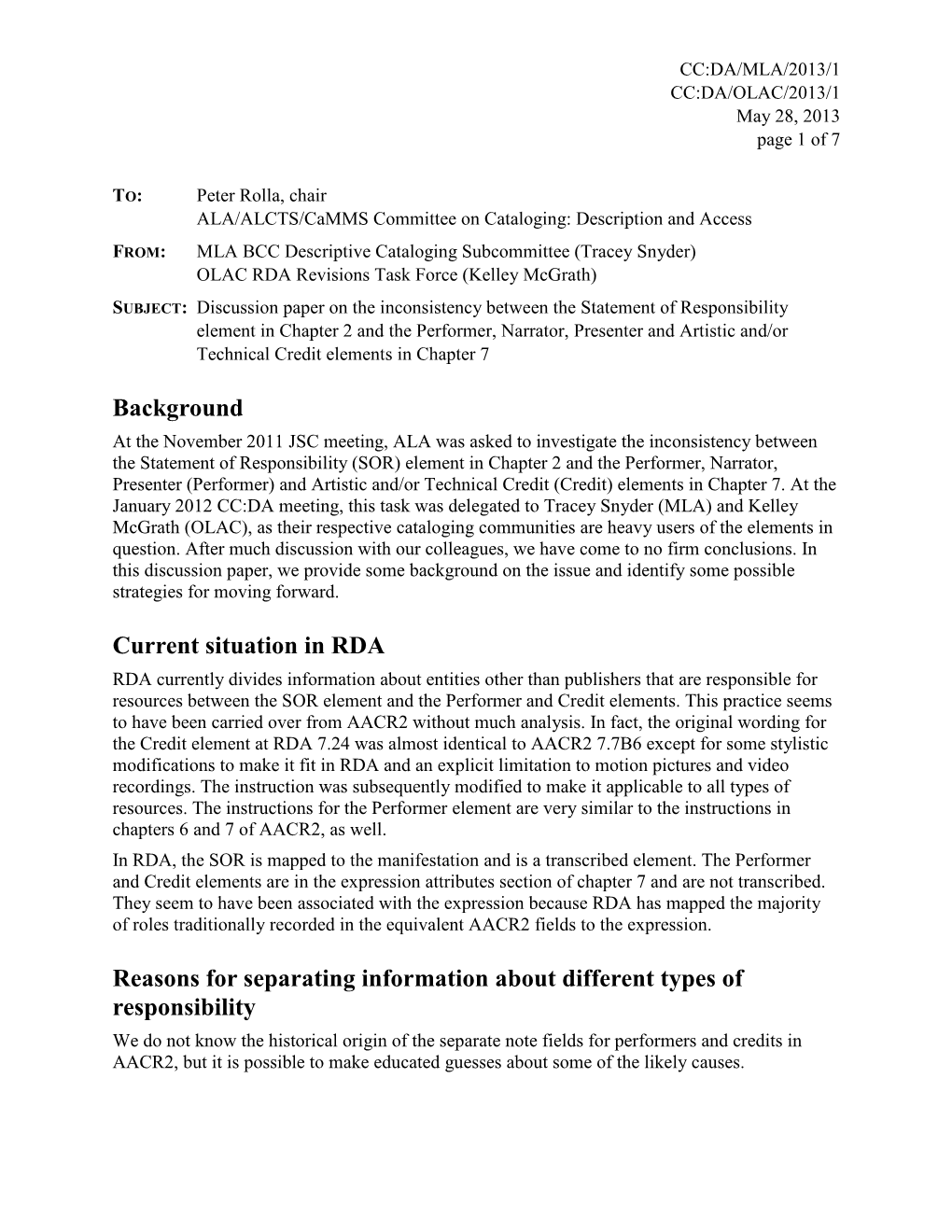 Background Current Situation in RDA Reasons for Separating Information