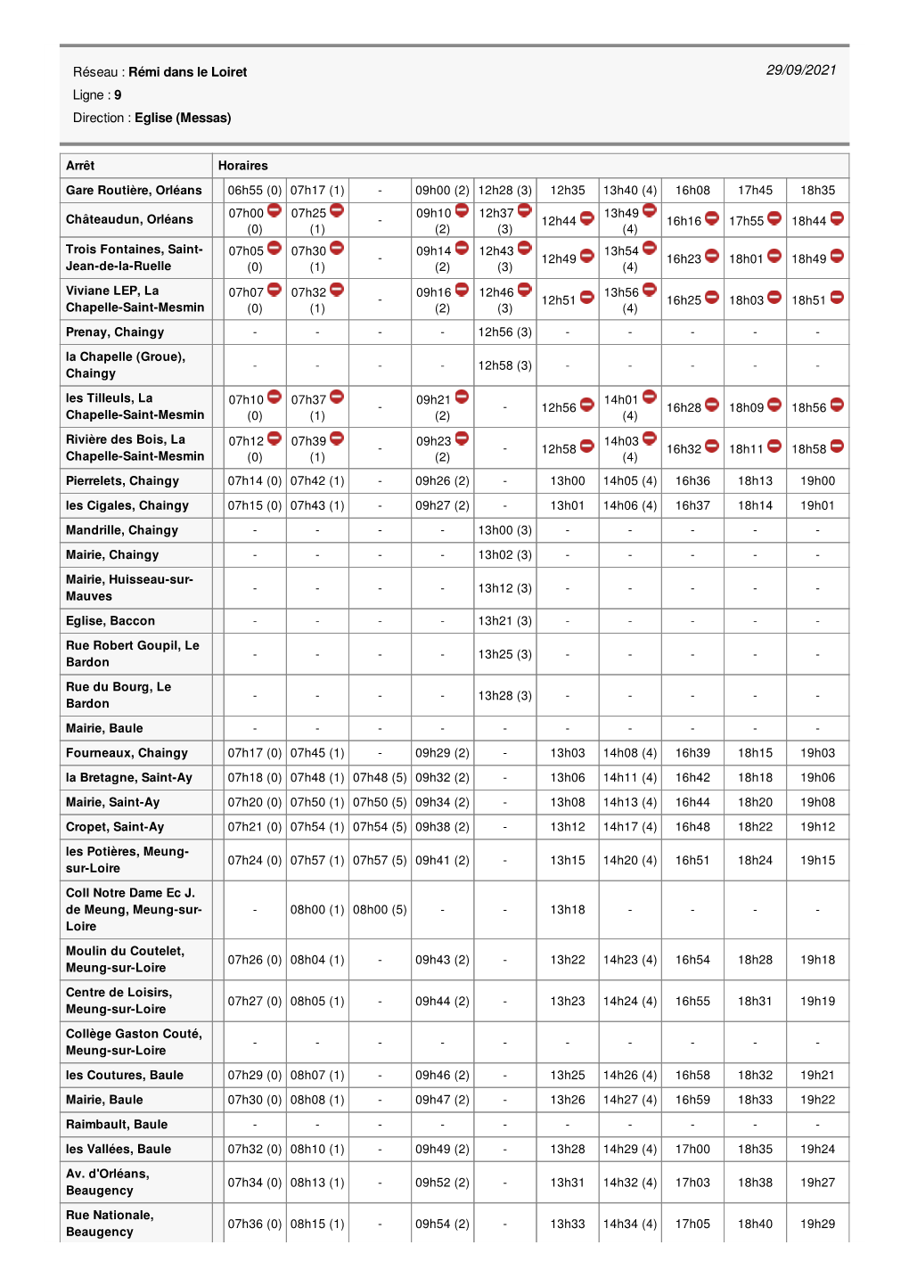 Arrêt Horaires Orléans