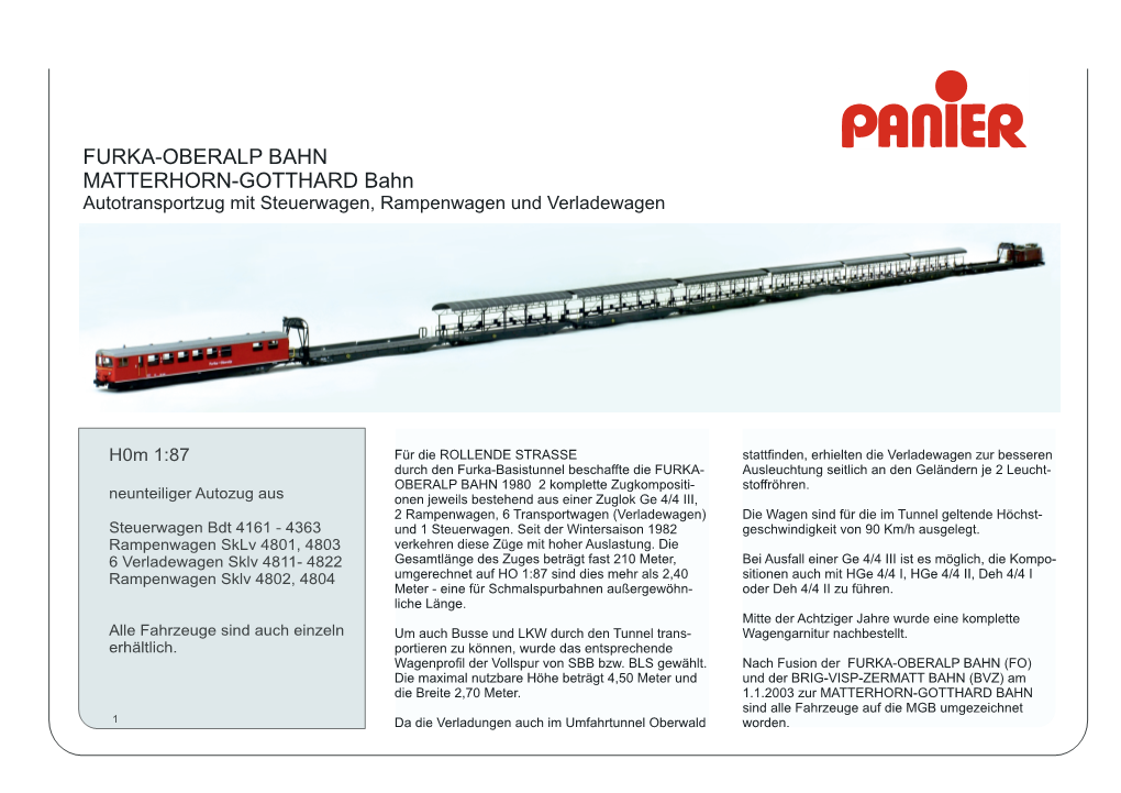 FURKA-OBERALP BAHN MATTERHORN-GOTTHARD Bahn Autotransportzug Mit Steuerwagen, Rampenwagen Und Verladewagen