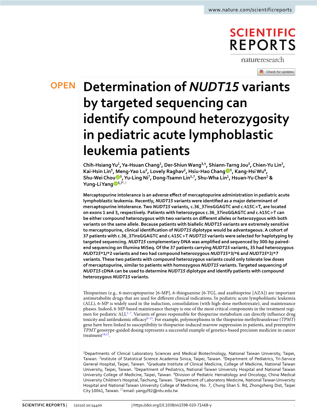 Determination of NUDT15 Variants by Targeted Sequencing Can Identify