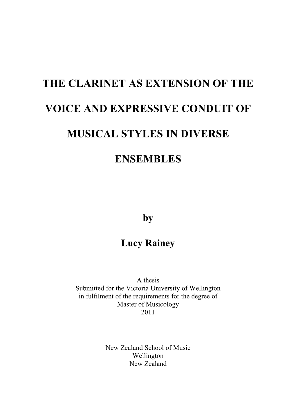 The Clarinet As Extension of the Voice and Expressive