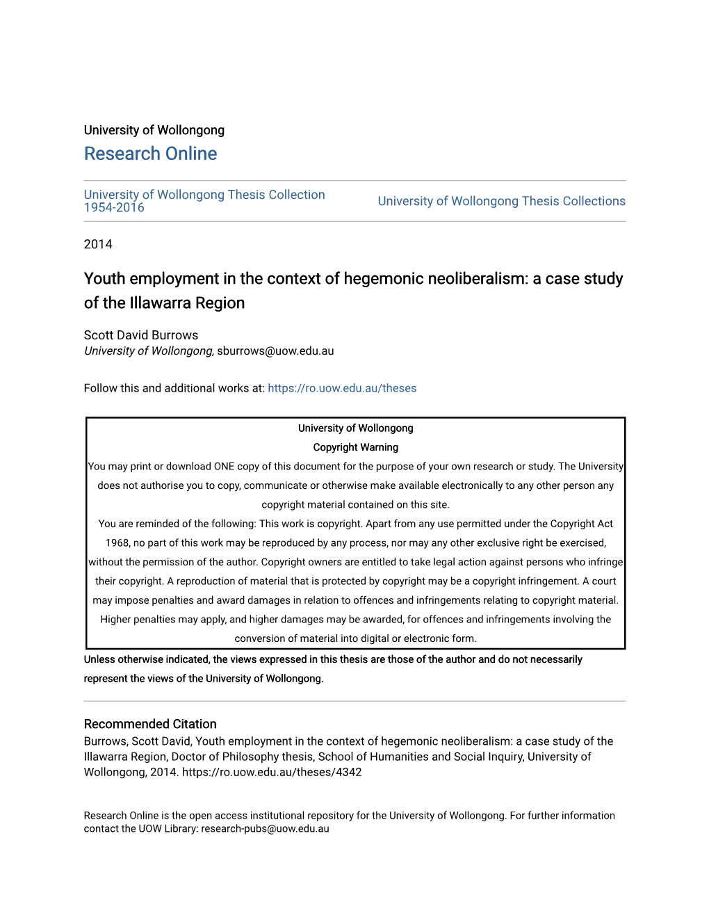 Youth Employment in the Context of Hegemonic Neoliberalism: a Case Study of the Illawarra Region