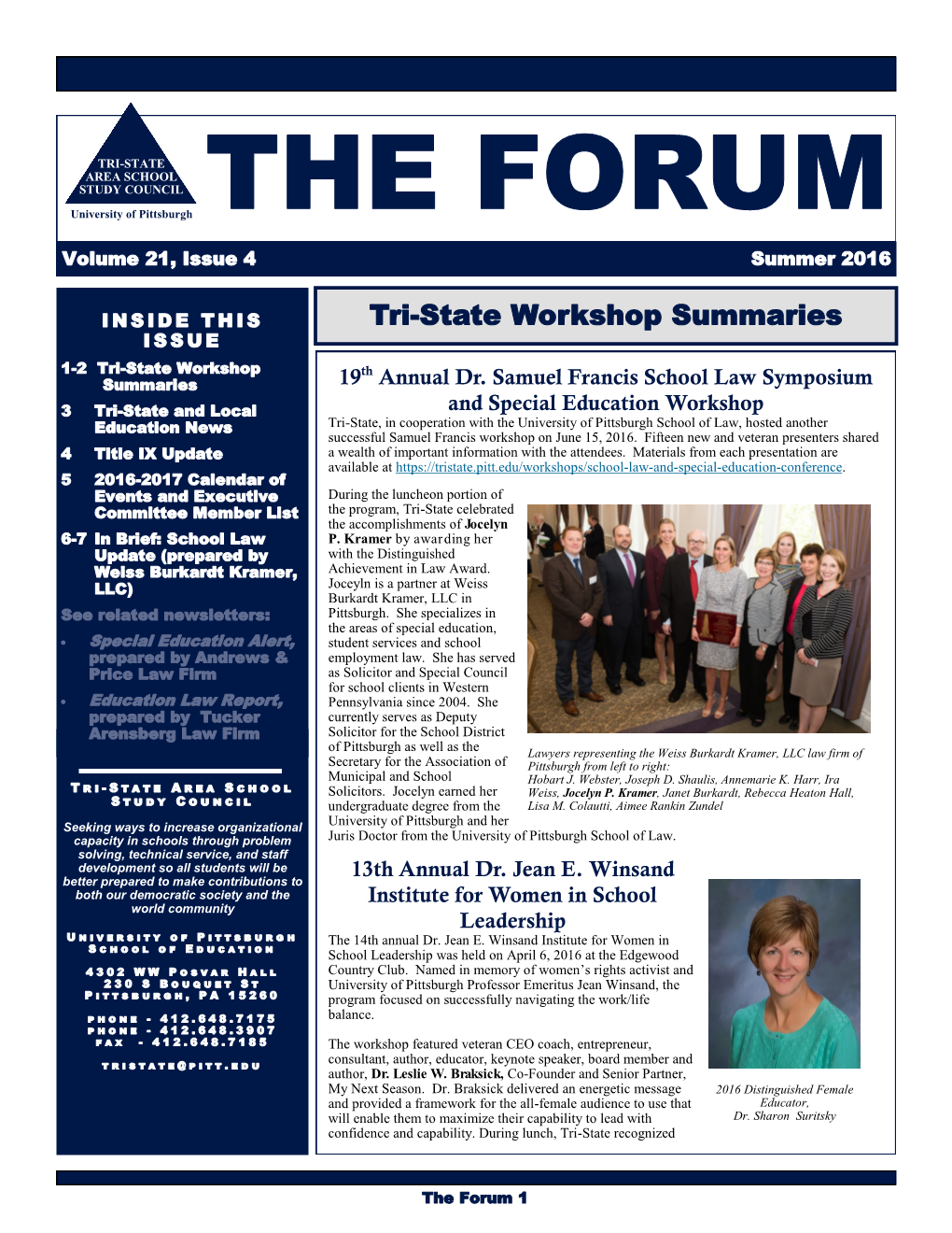 THE FORUM Volume 21, Issue 4 Summer 2016