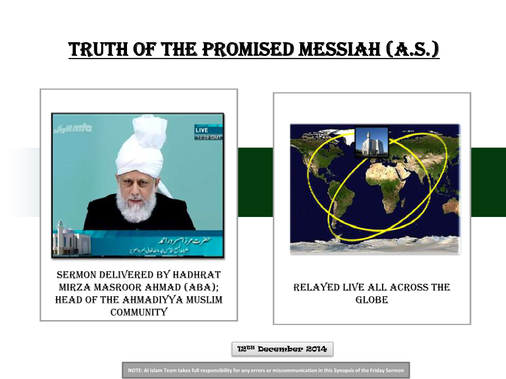 Truth of the Promised Messiah (A.S.)