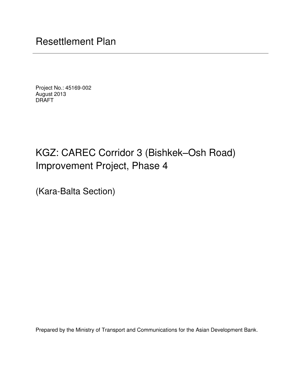 45169-001: CAREC Corridor 3 (Bishkek-Osh Road) Improvement