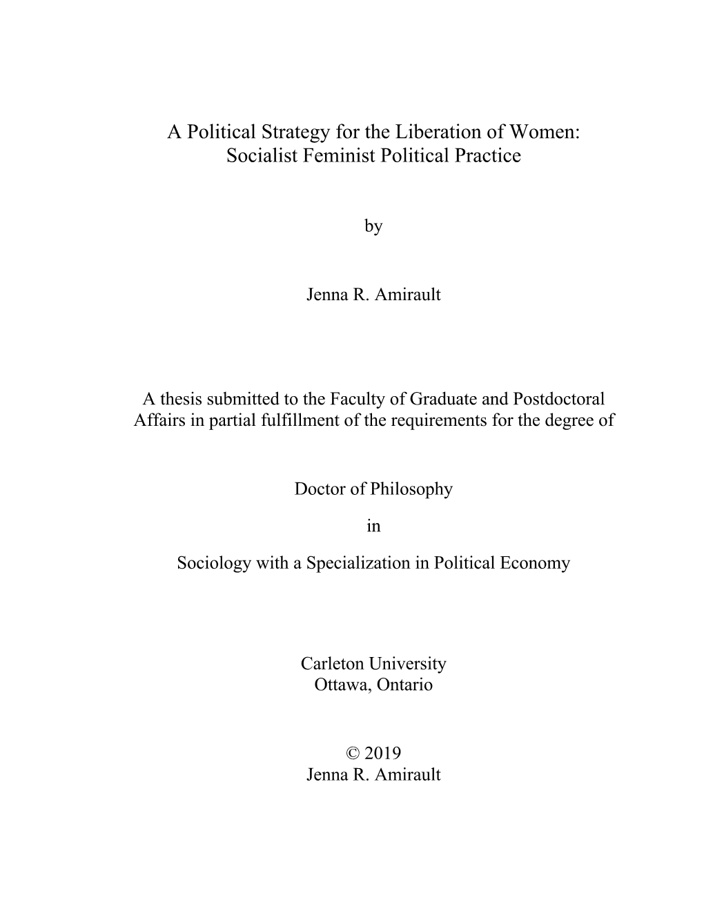 A Political Strategy for the Liberation of Women: Socialist Feminist Political Practice