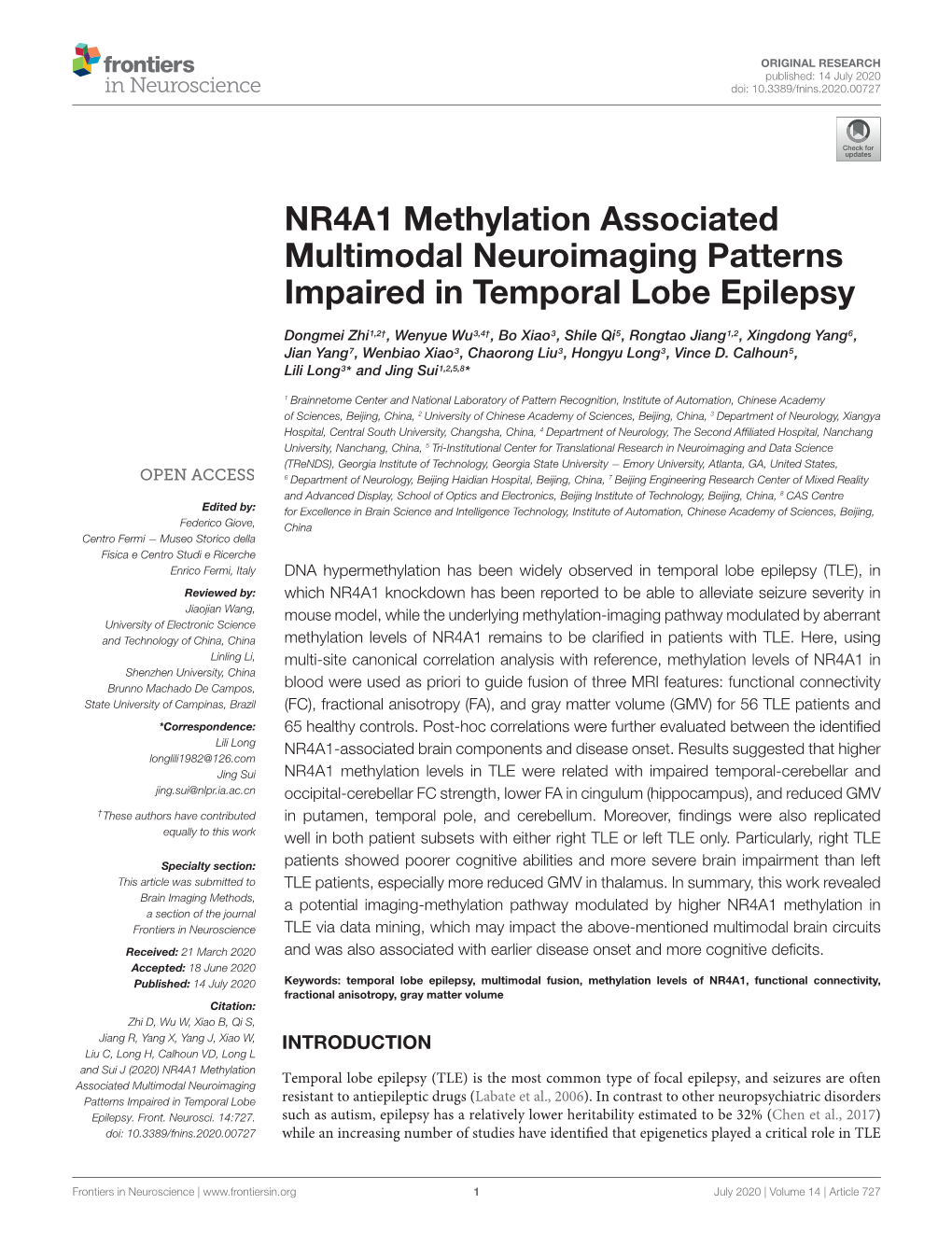 NR4A1 Methylation Associated Multimodal Neuroimaging Patterns Impaired in Temporal Lobe Epilepsy
