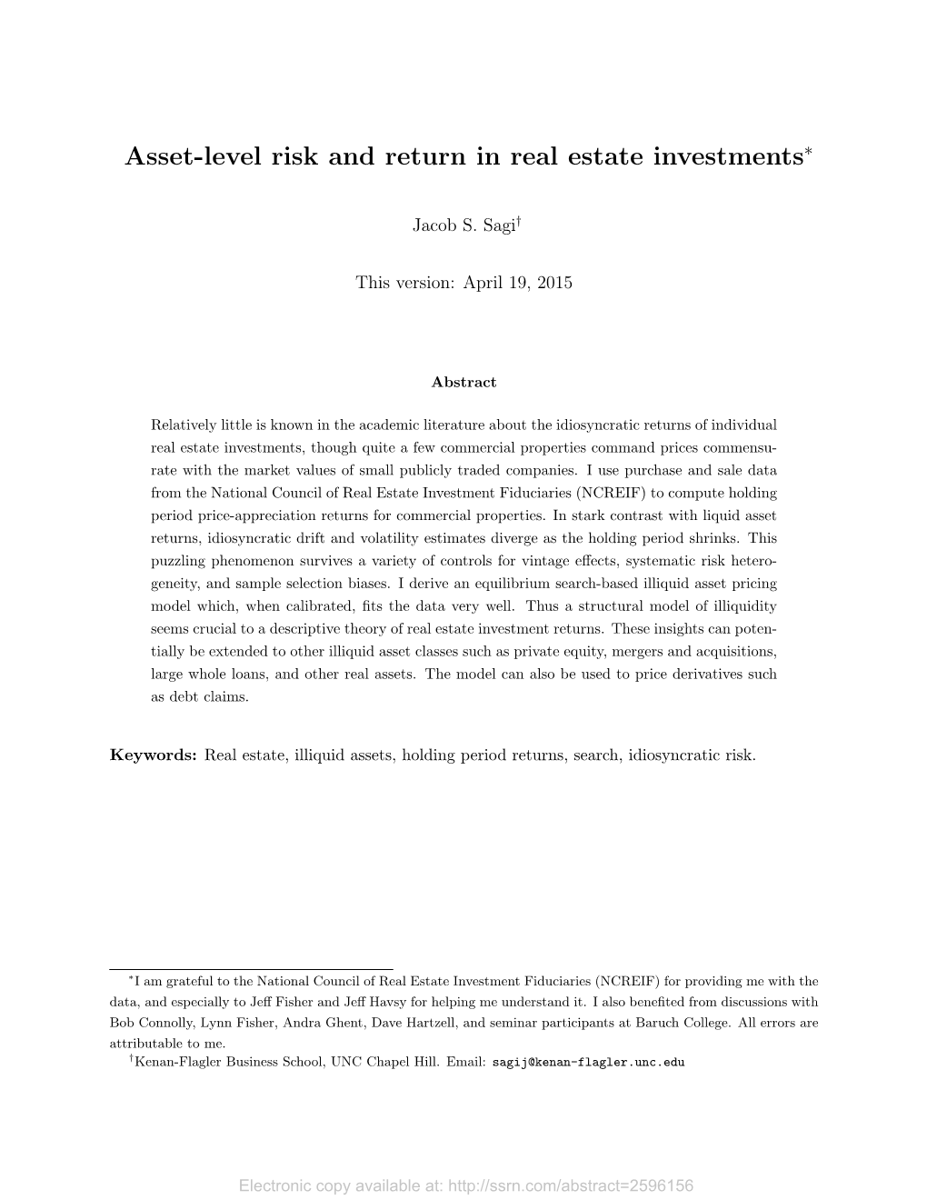 Asset Level Risk and Return in Real Estate Investments