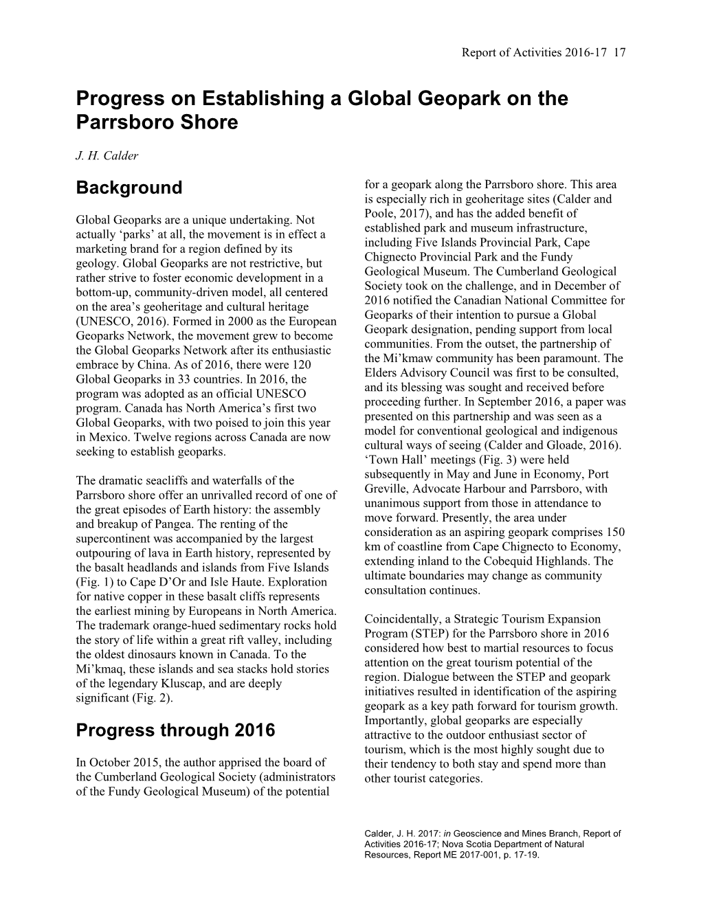 Progress on Establishing a Global Geopark on the Parrsboro Shore