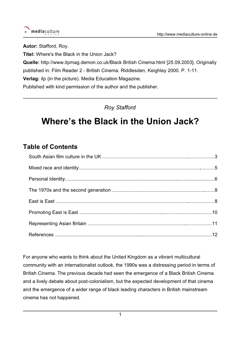 Where's the Black in the Union Jack? Quelle: British Cinema.Html [25.09.2003]