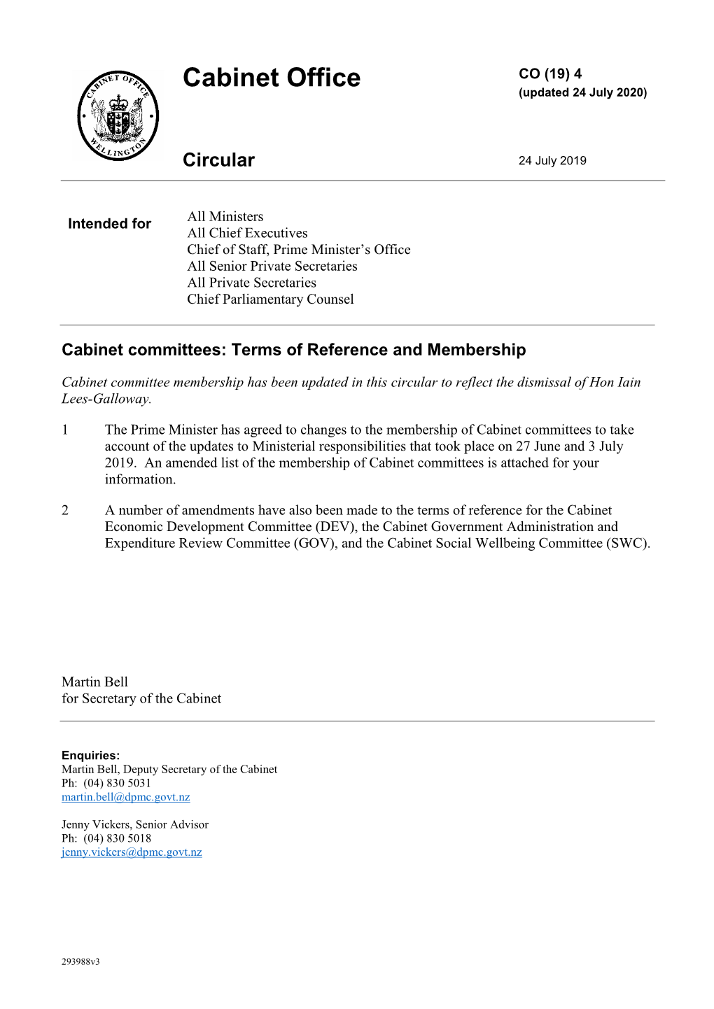 CO (19) 4 Cabinet Commitees: Terms of Reference and Membership