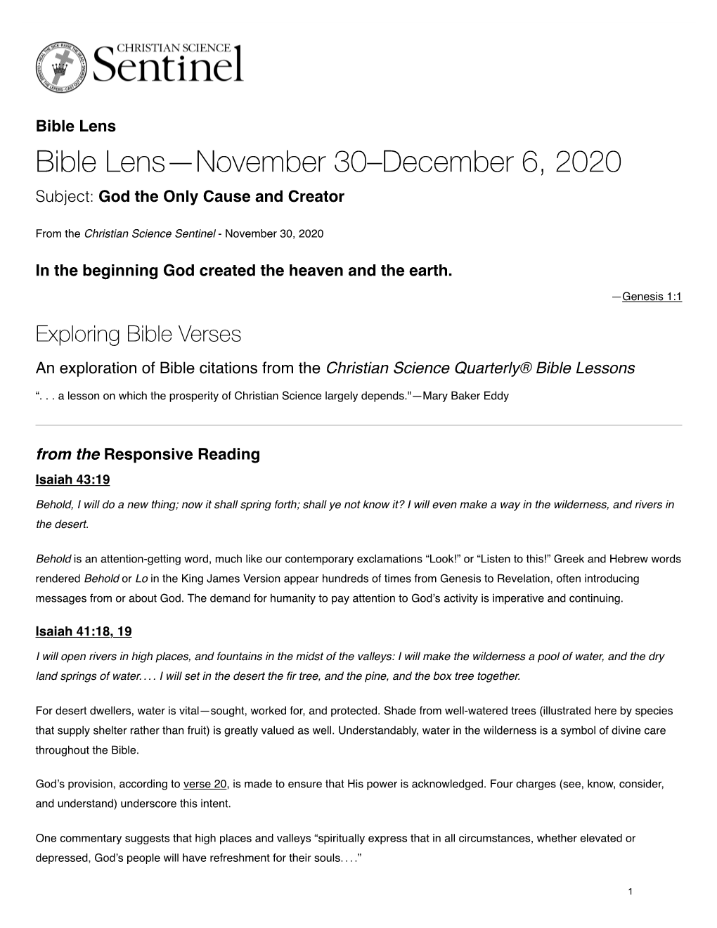 Bible Lens—November 30–December 6, 2020 / Christian