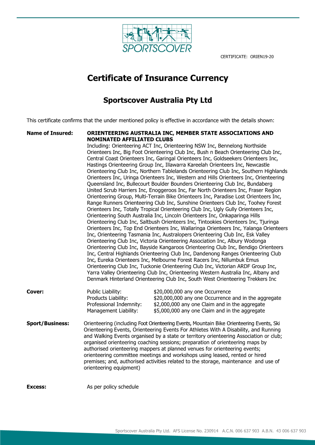 Certificate of Insurance Currency