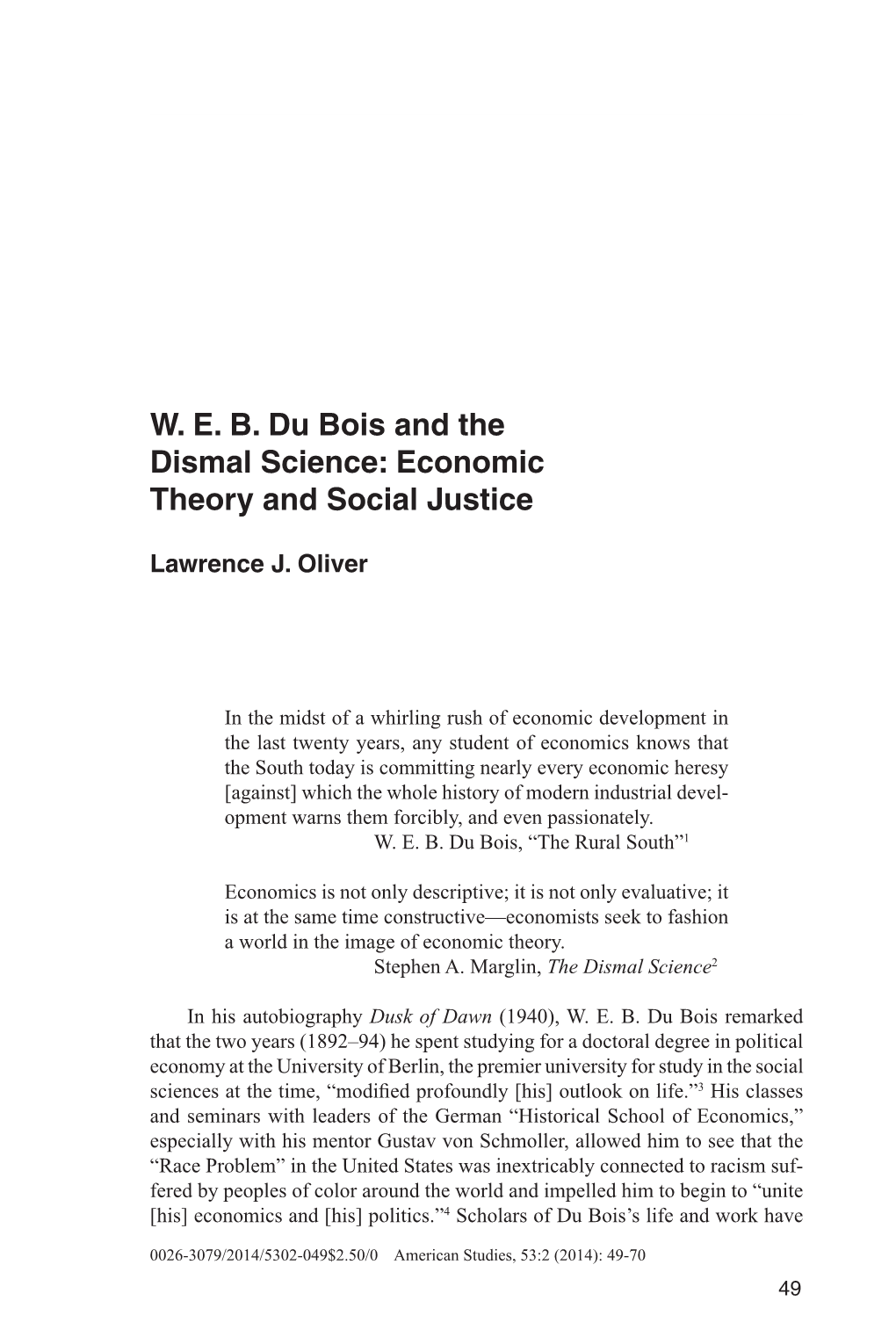 WEB Du Bois and the Dismal Science