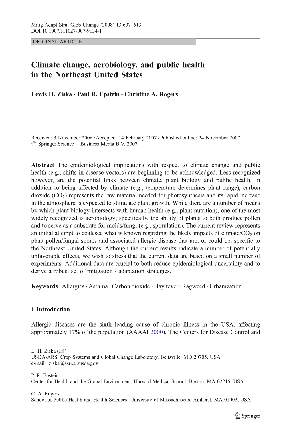 Climate Change, Aerobiology, and Public Health in the Northeast United States