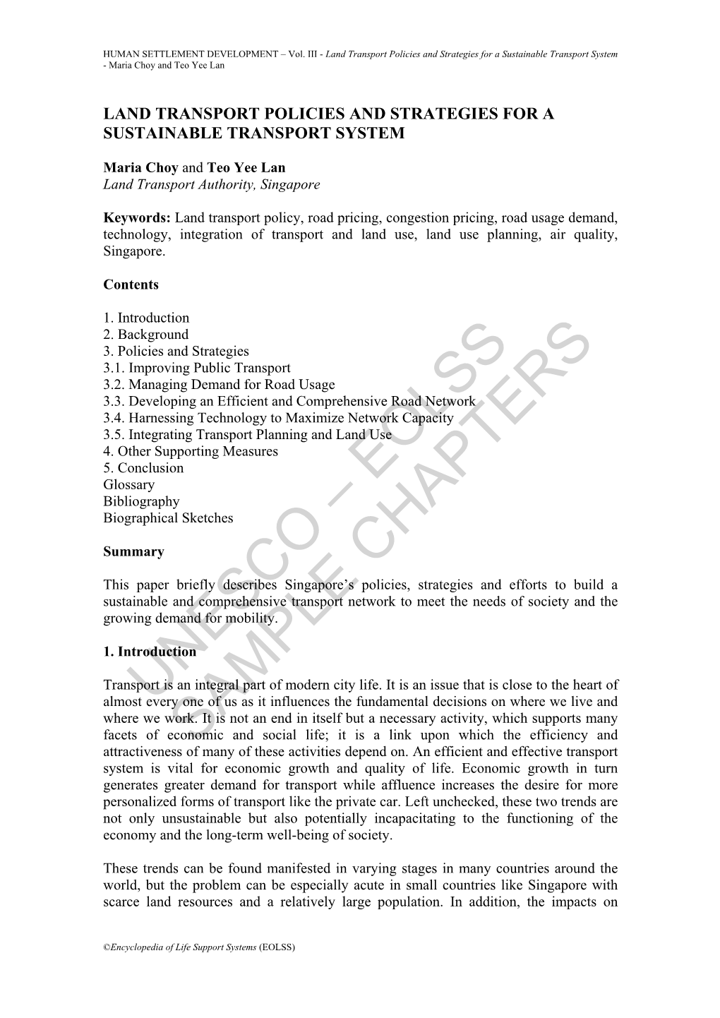 Land Transport Policies and Strategies for a Sustainable Transport System - Maria Choy and Teo Yee Lan