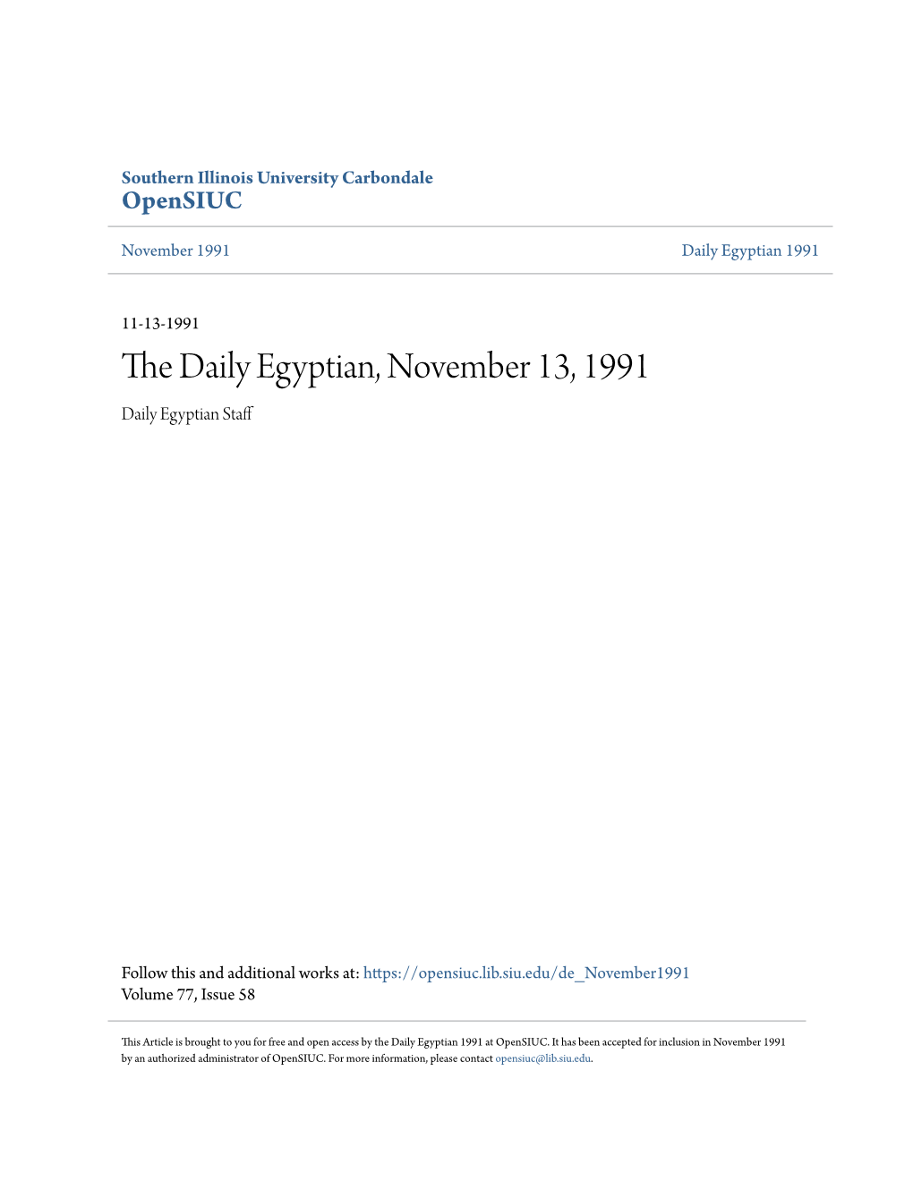 The Daily Egyptian, November 13, 1991