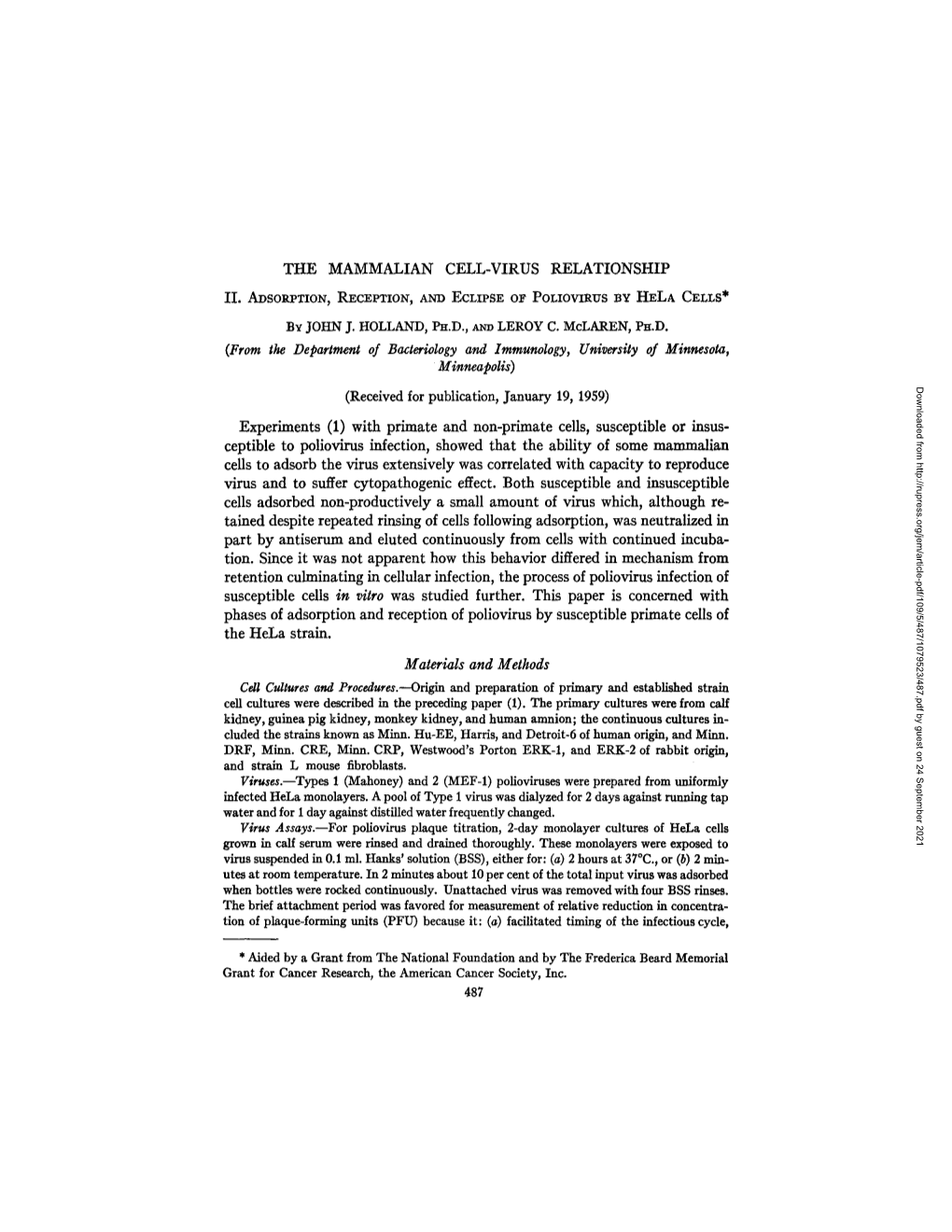 The Mammalian Cell-Virus Relationship Ii