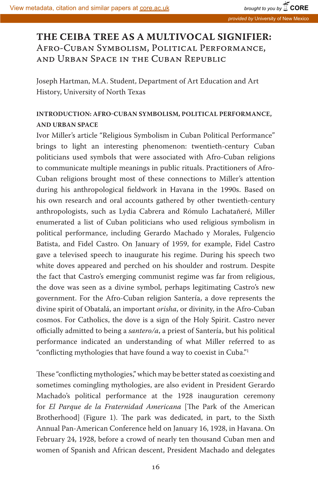 THE CEIBA TREE AS a MULTIVOCAL SIGNIFIER: Afro-Cuban Symbolism, Political Performance, and Urban Space in the Cuban Republic