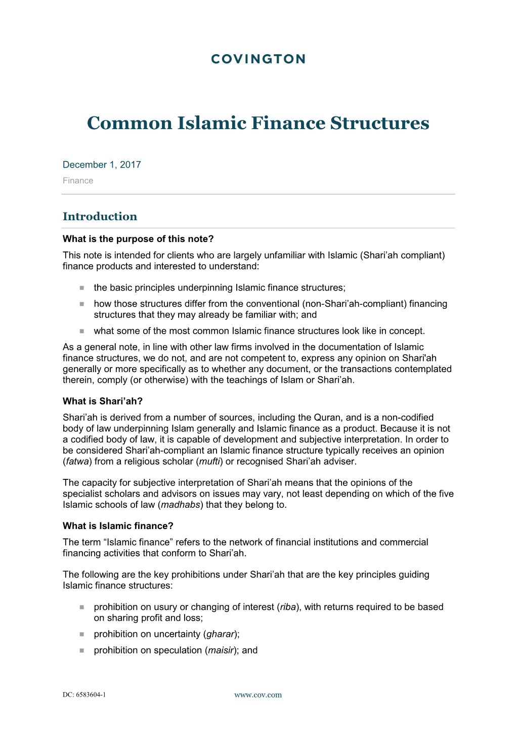 Common Islamic Finance Structures