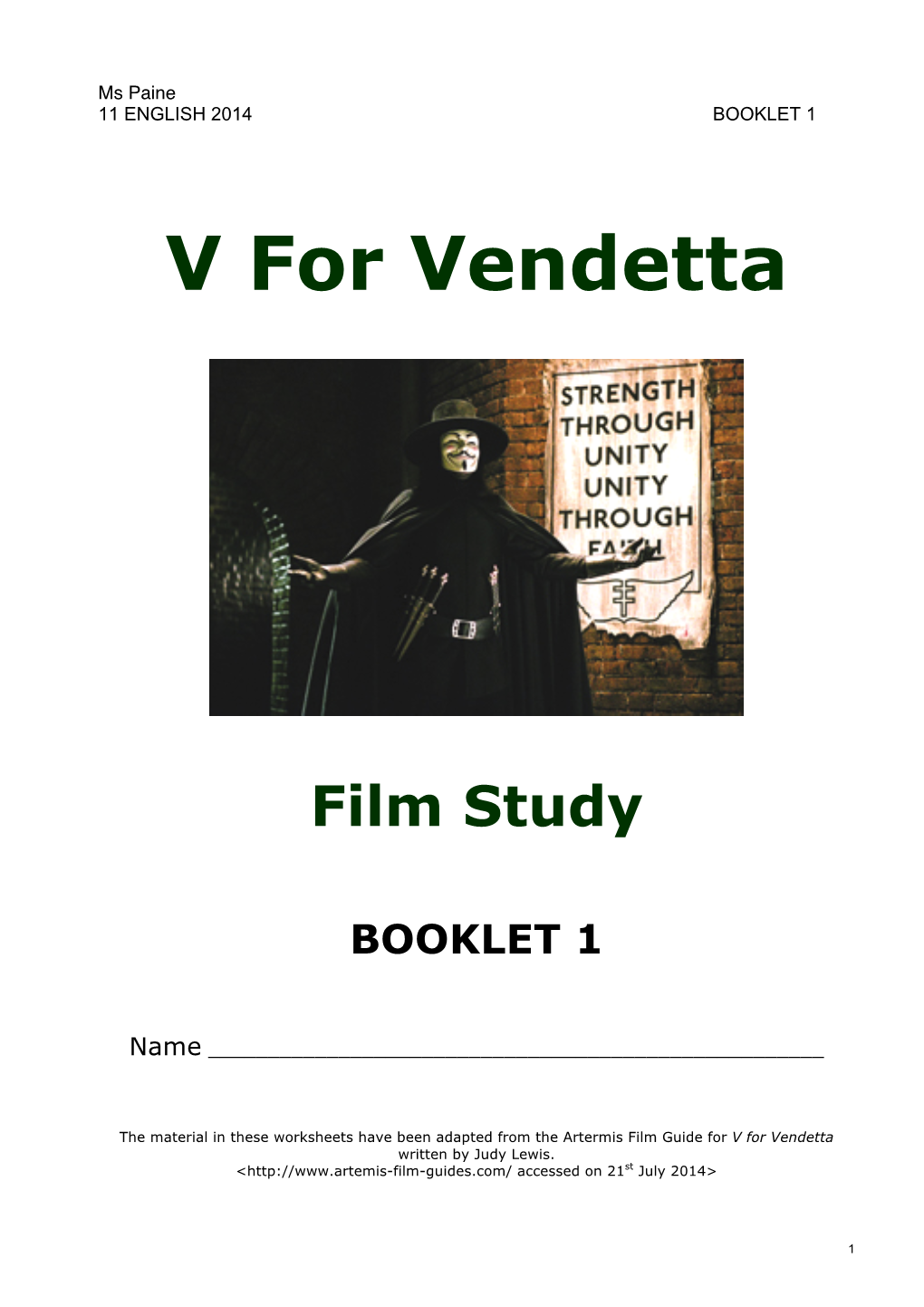 V for Vendetta Booklet 1