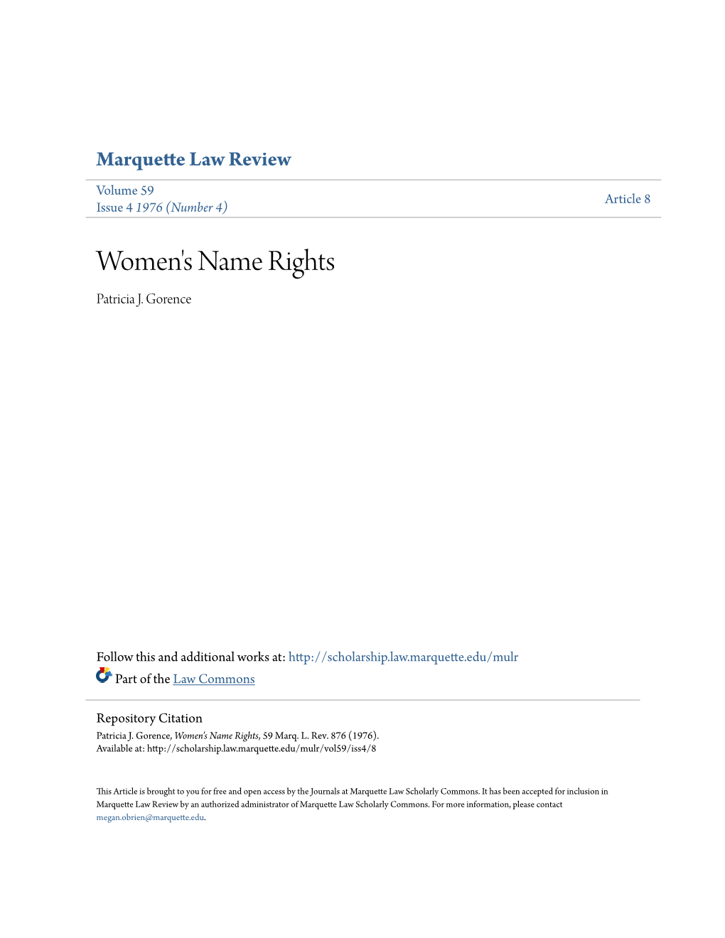 Women's Name Rights Patricia J