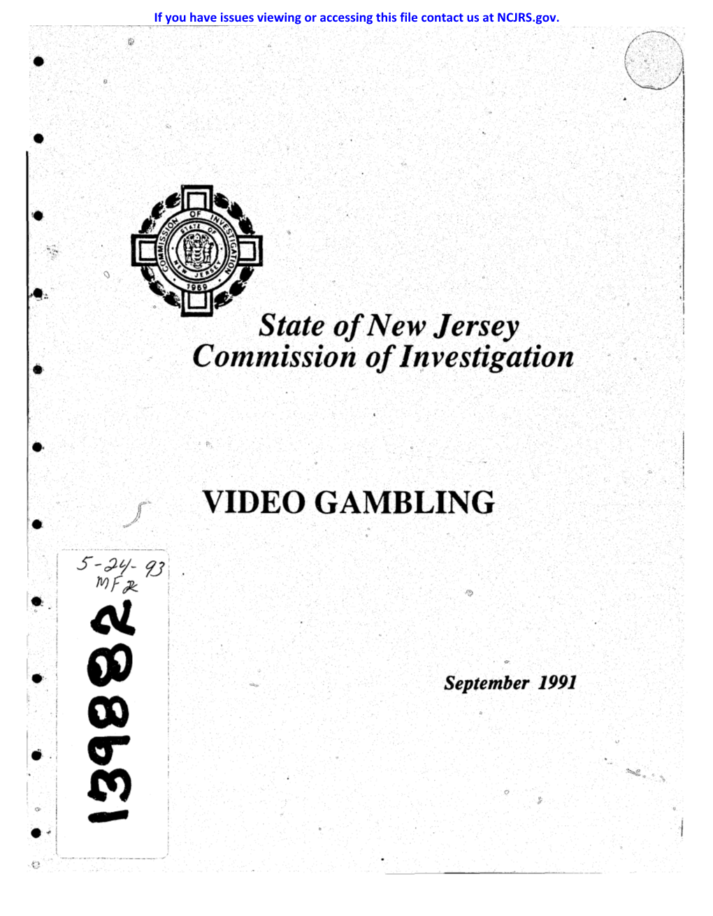 State of New Jersey Commission Of,/Nvestigation VIDEO GAMBLING