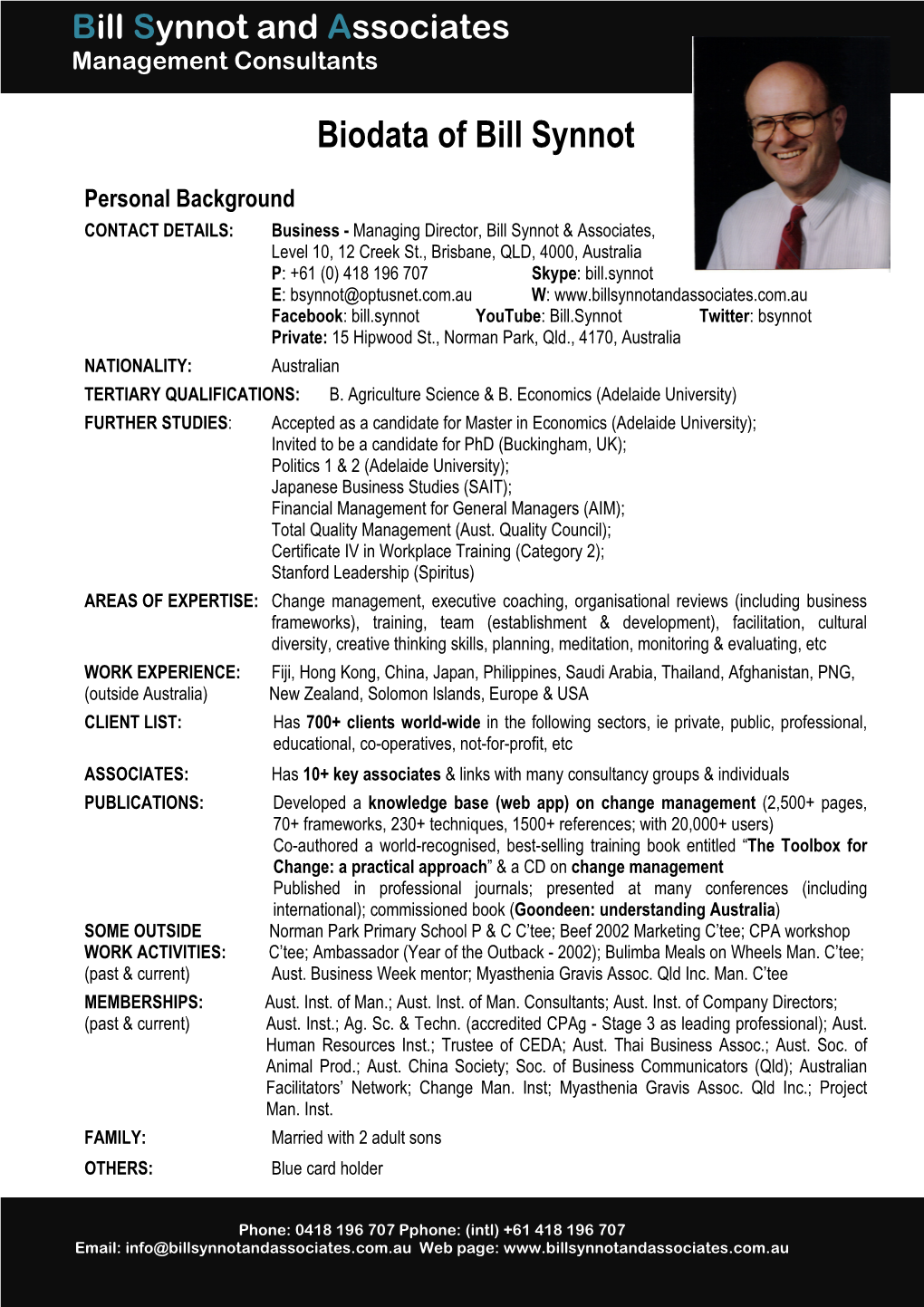 Detailed Biodata of Bill Synnot