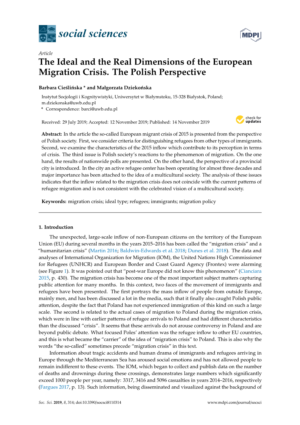 The Ideal and the Real Dimensions of the European Migration Crisis. the Polish Perspective