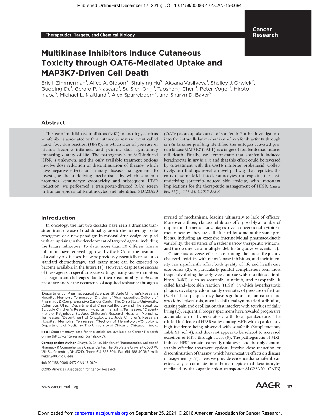 Multikinase Inhibitors Induce Cutaneous Toxicity Through OAT6-Mediated Uptake and MAP3K7-Driven Cell Death Eric I