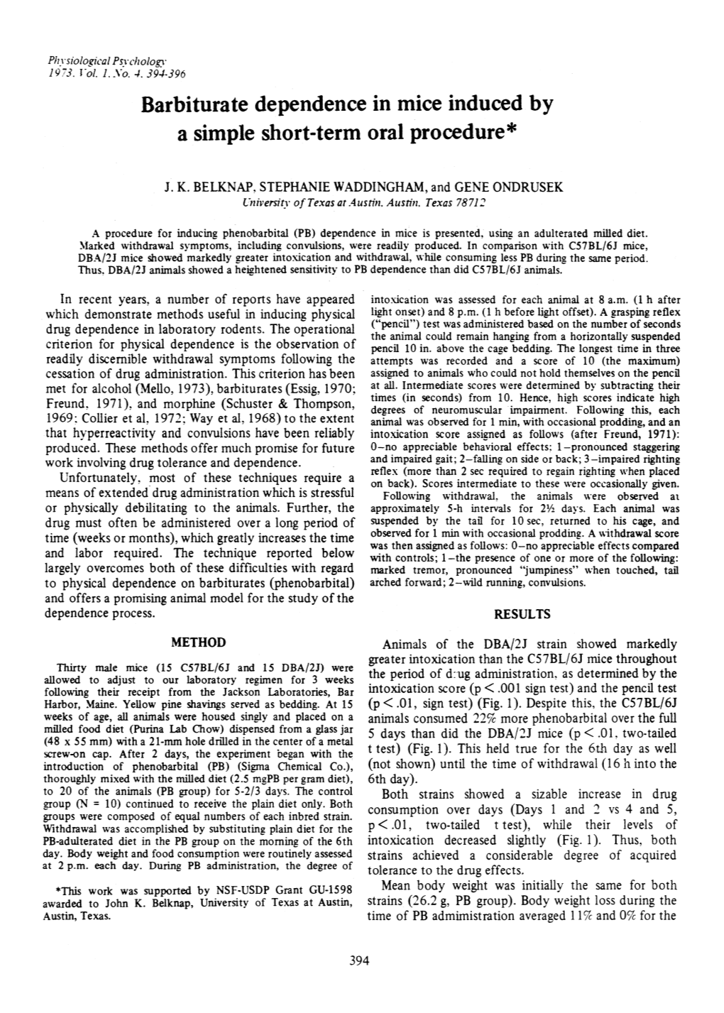 Barbiturate Dependence in Mice Induced by a Simple Short-Term Oral Procedure*