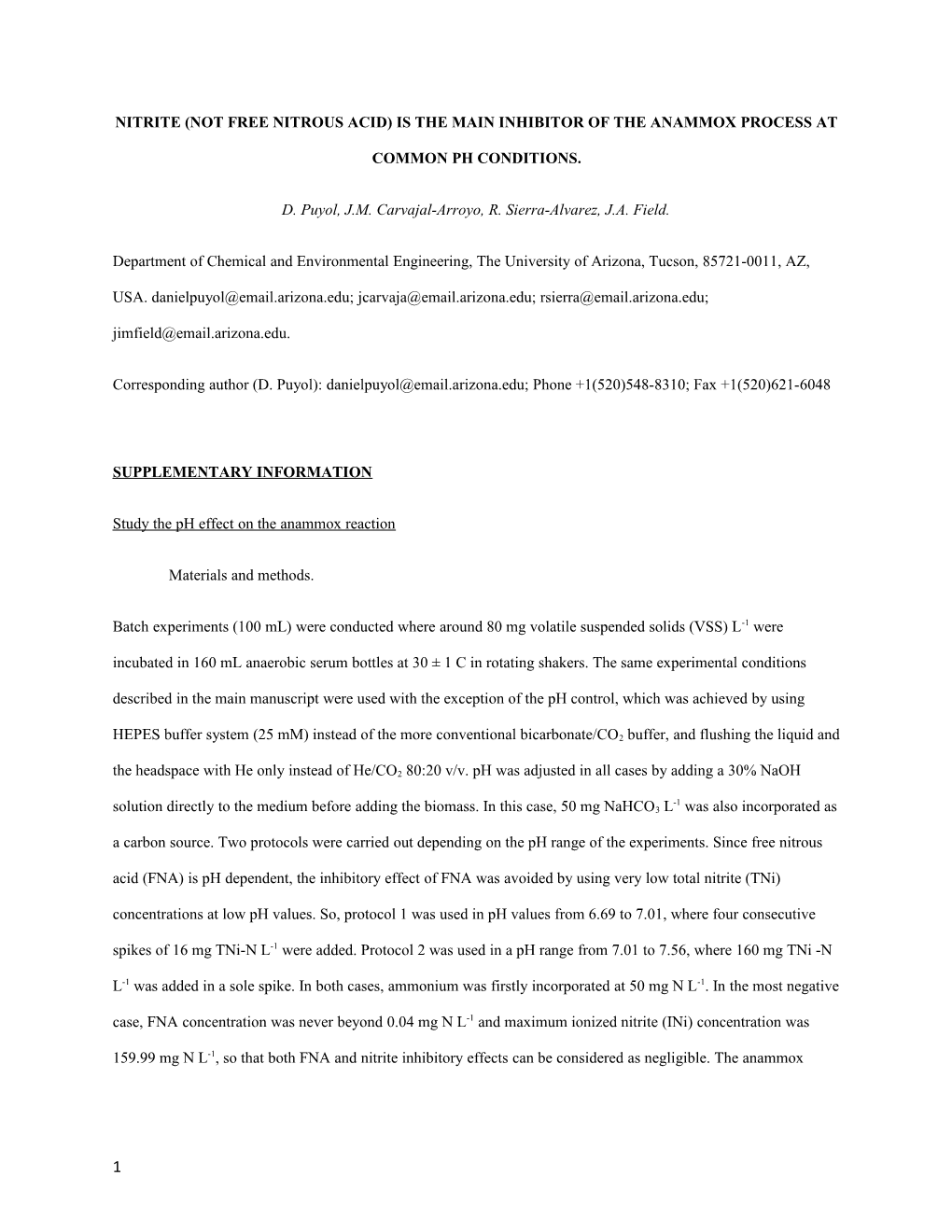 Nitrite (Not Free Nitrous Acid) Is the Main Inhibitor of the Anammox Process at Common