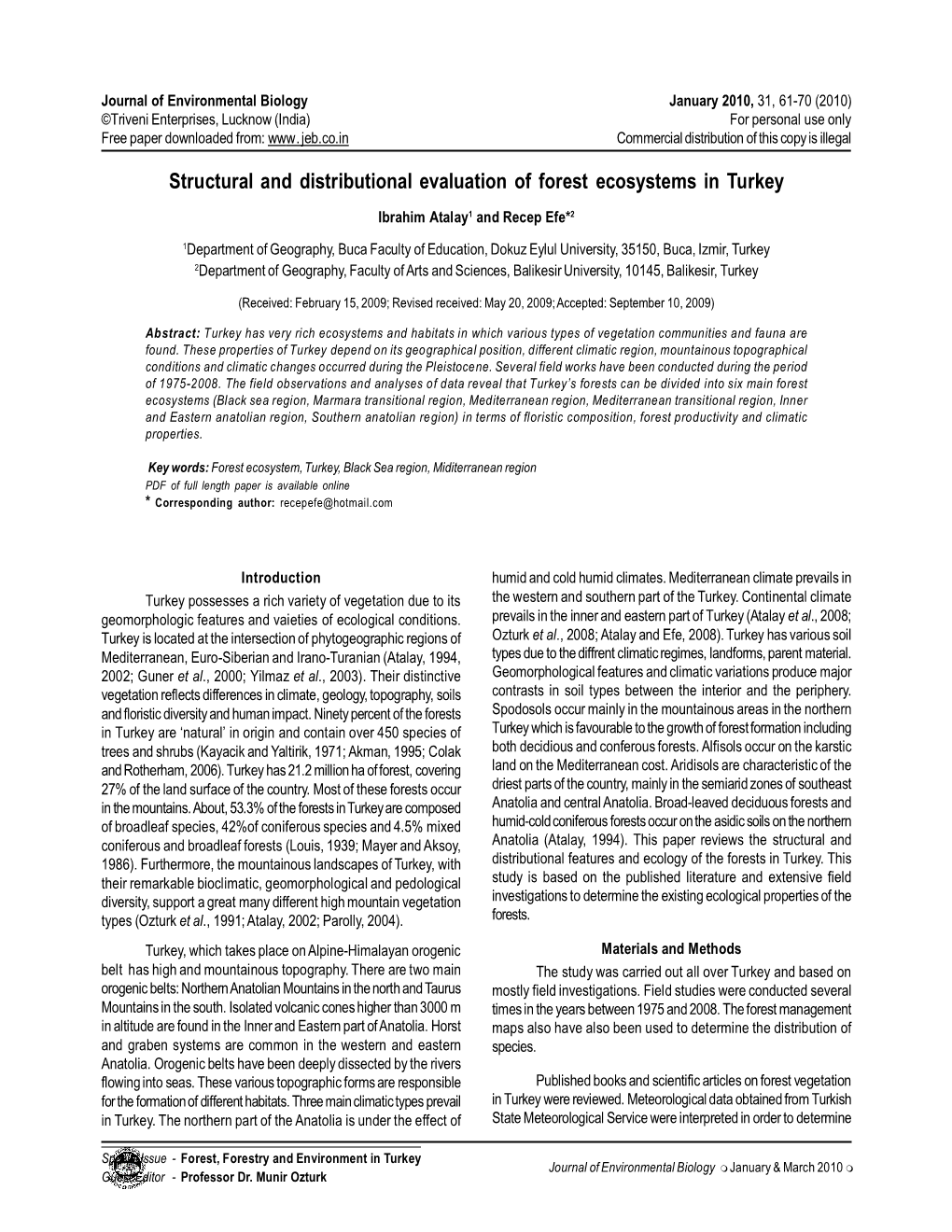 Structural and Distributional Evaluation of Forest Ecosystems in Turkey