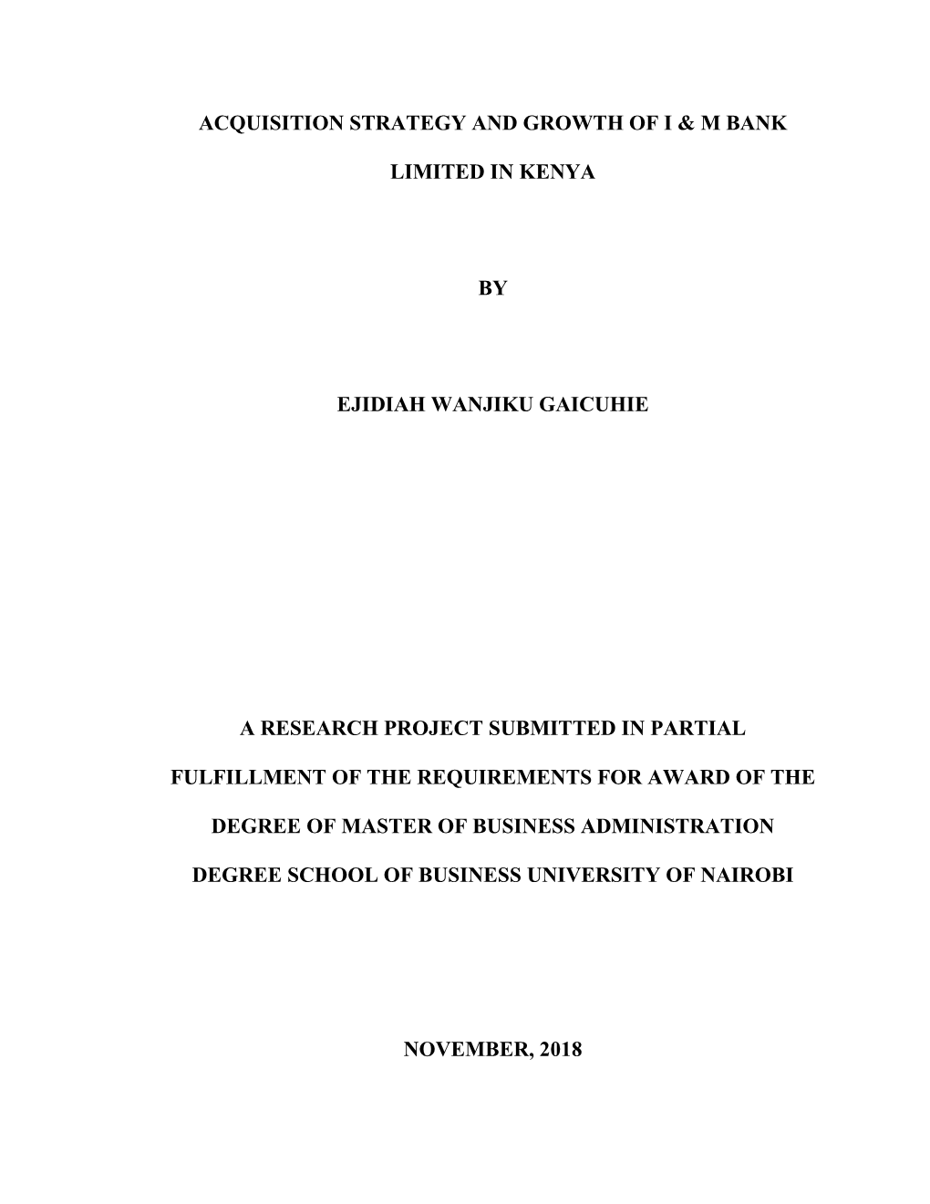 Acquisition Strategy and Growth of I & M Bank Limited in Kenya