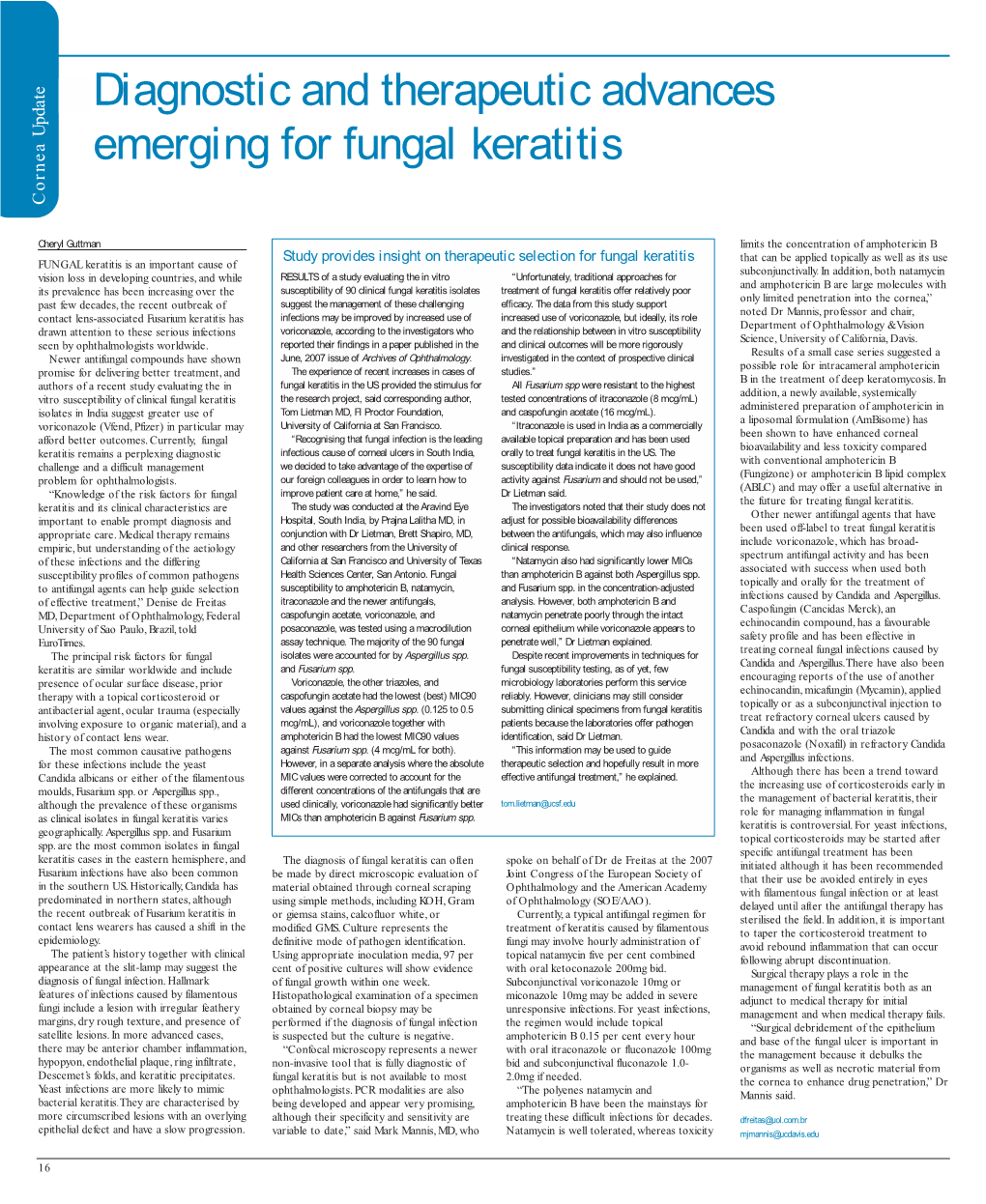 Diagnostic and Therapeutic Advances Emerging for Fungal Keratitis