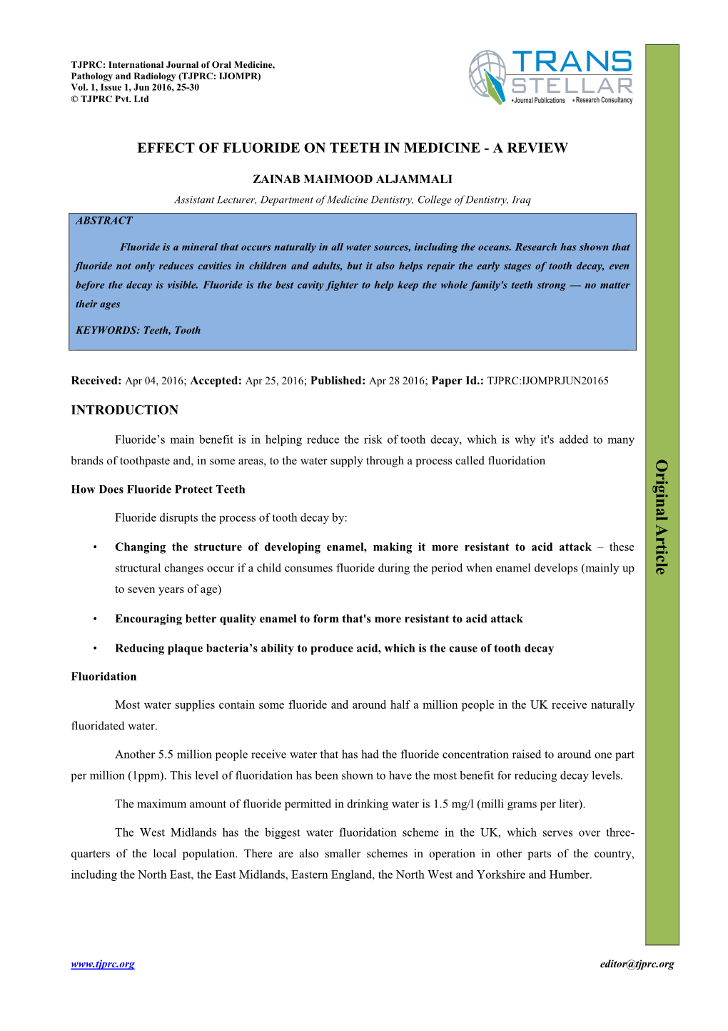 5. Oral -TJPRCIJOMPR-Review in Effect of Fluoride on Teeth In