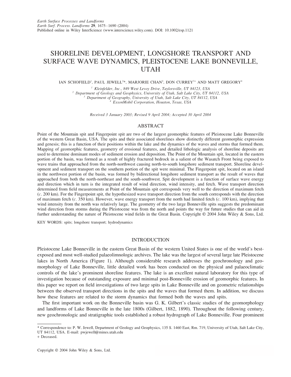 Shoreline Development, Longshore Transport and Surface Wave Dynamics, Pleistocene Lake Bonneville, Utah