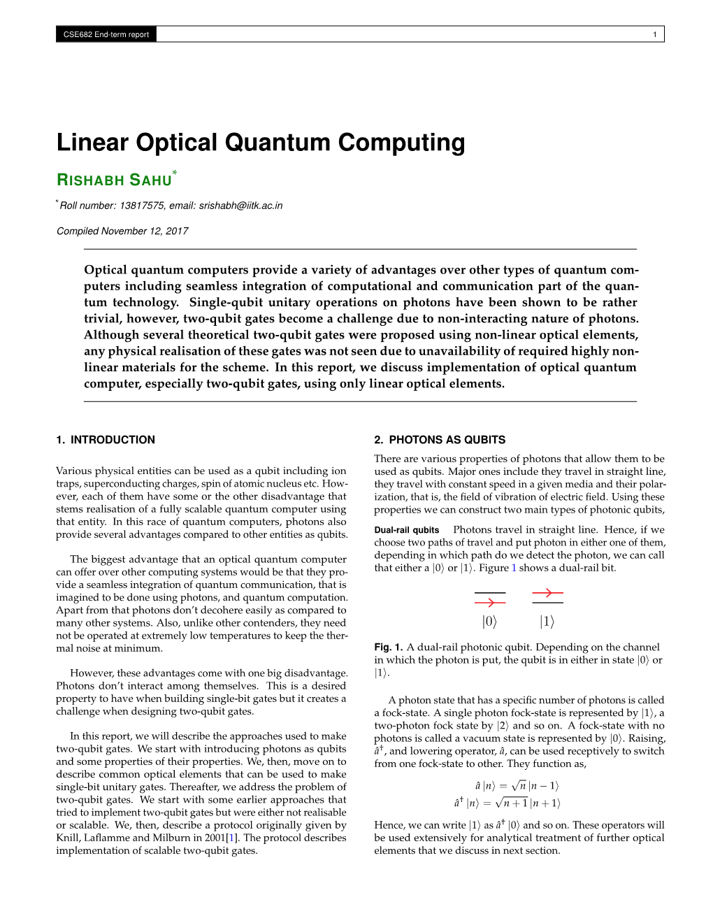 Linear Optical Quantum Computing