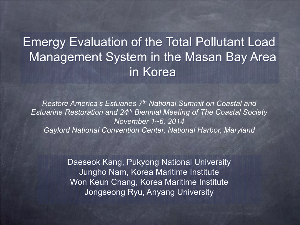 Emergy Evaluation of the Total Pollutant Load Management System in the Masan Bay Area in Korea