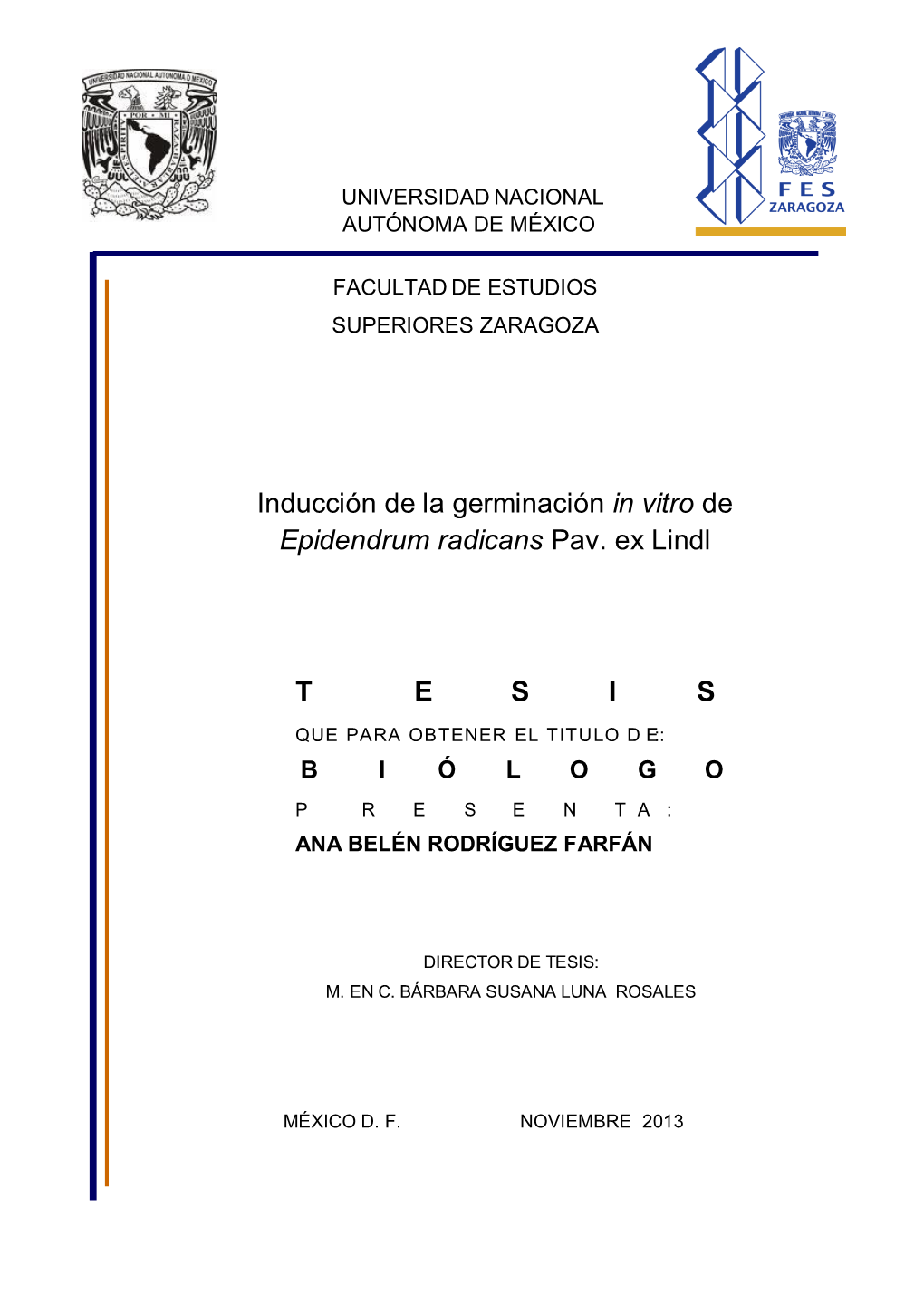 Inducción De La Germinación in Vitro De Epidendrum Radicans Pav. Ex Lindl T E S I