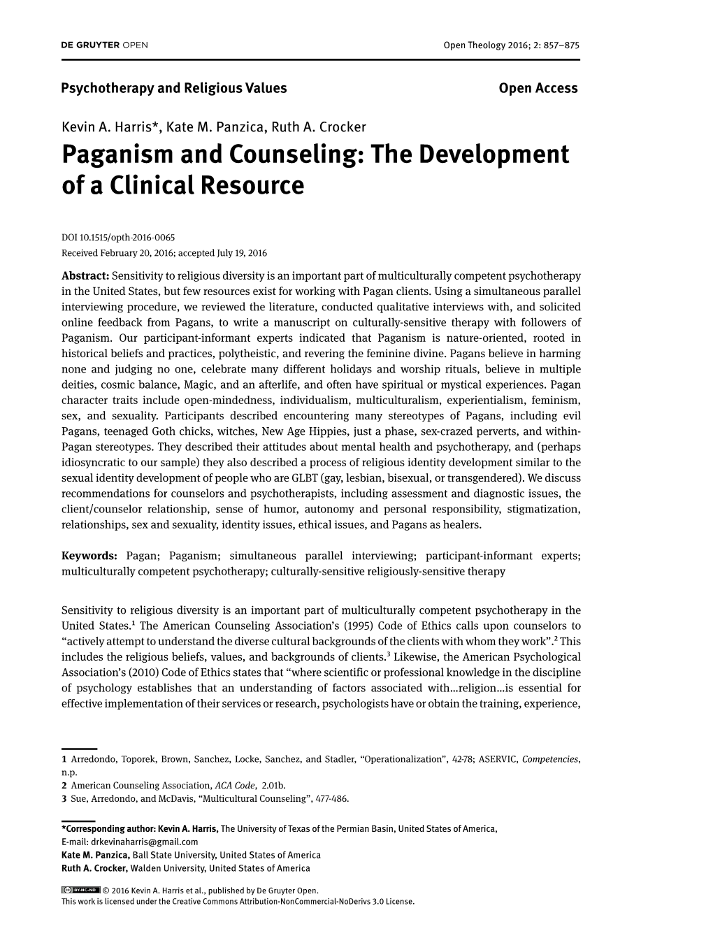 Paganism and Counseling: the Development of a Clinical Resource