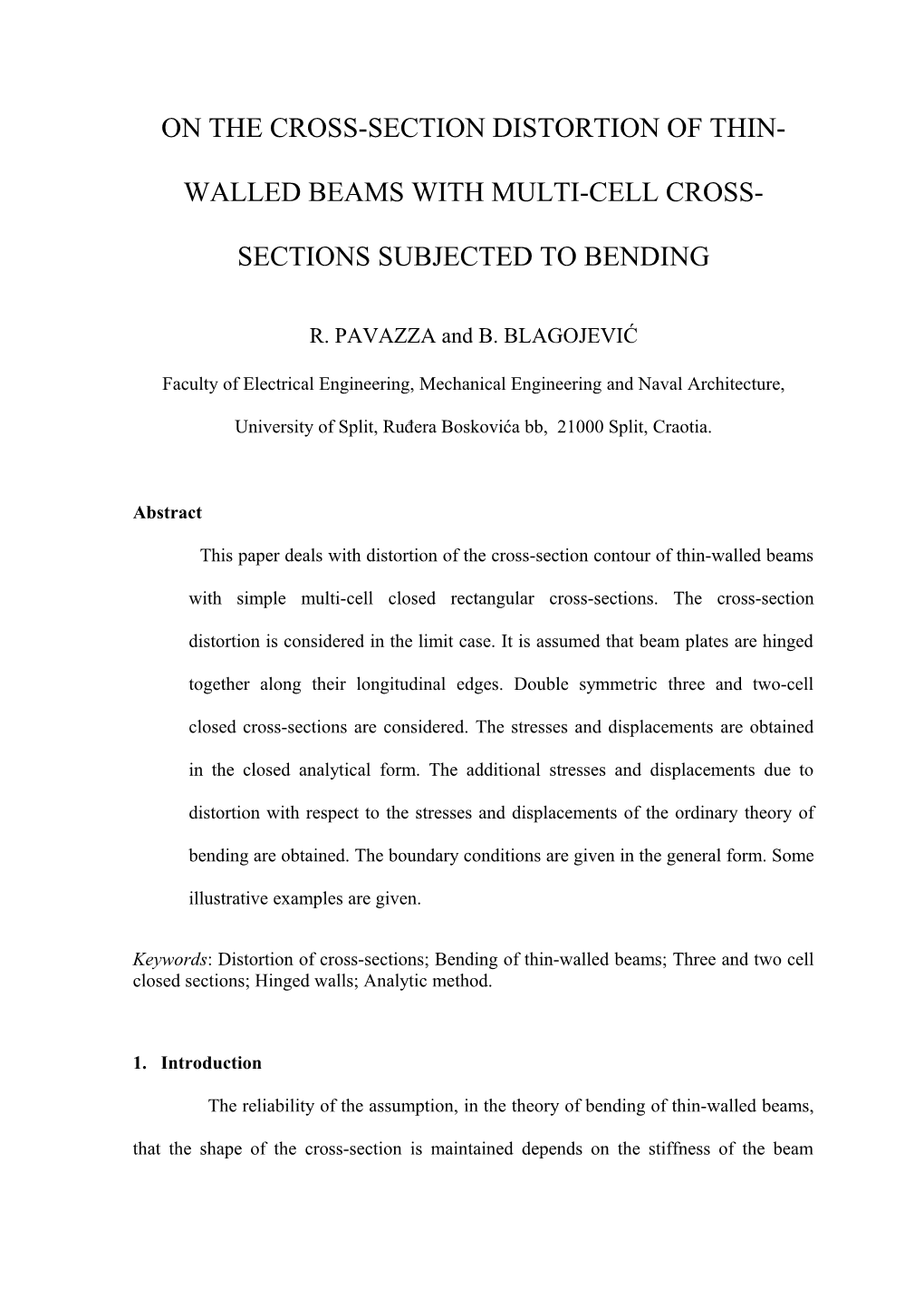 On Distortion of Thin-Walled Beams with Simple Multi-Cell Closed Cross-Sections Subjected