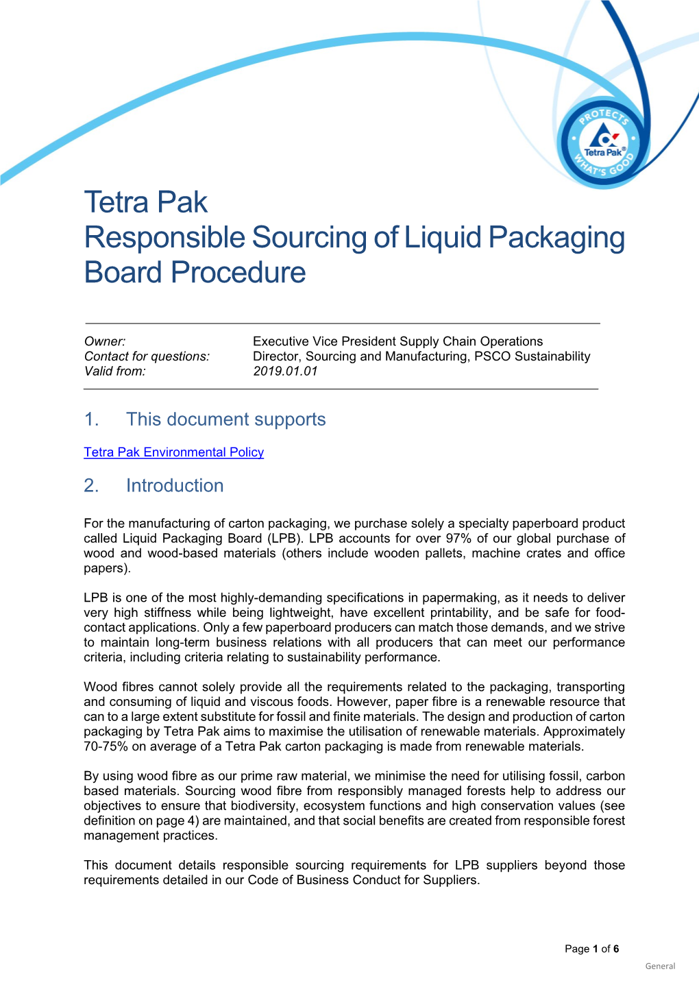Tetra Pak Responsible Sourcing of Liquid Packaging Board Procedure